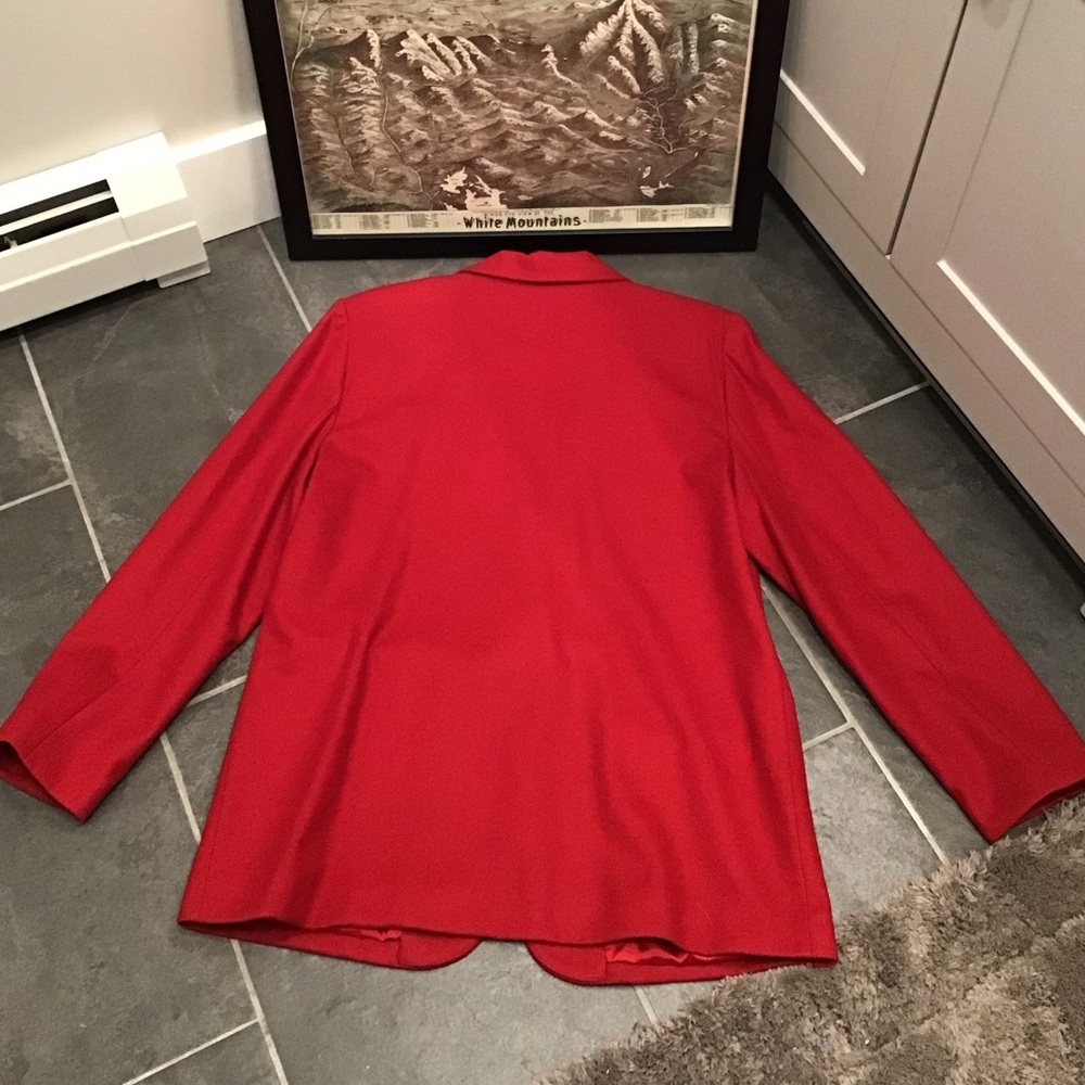 Sag Harbor Womens Wool Blazer Size 14P Single Breasted Shoulder Pads Red Jacket - Picture 6 of 15